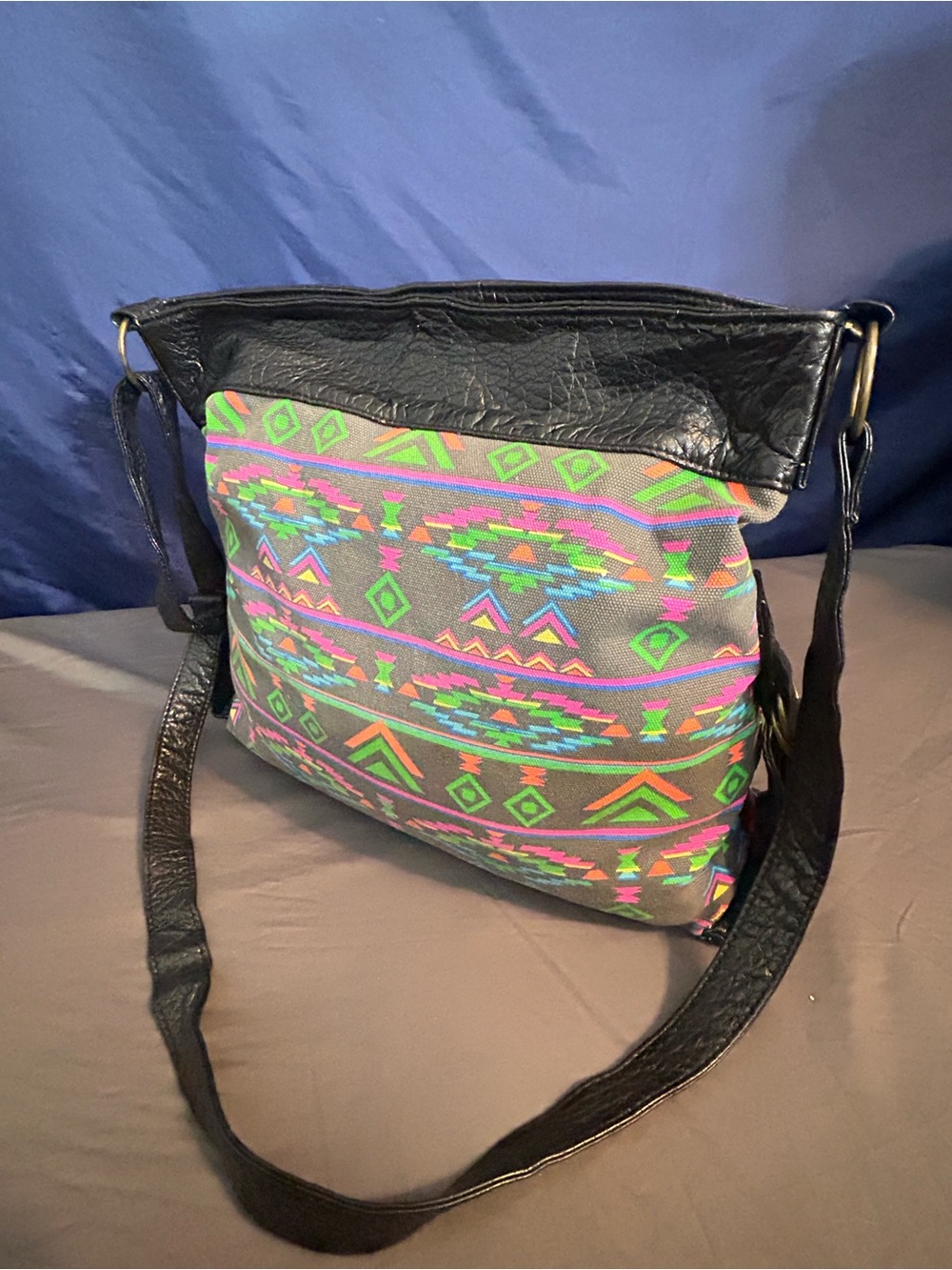 Neon Aztec Crossbody Bag Boho Festival Y2K Faux Leather Shoulder Purse